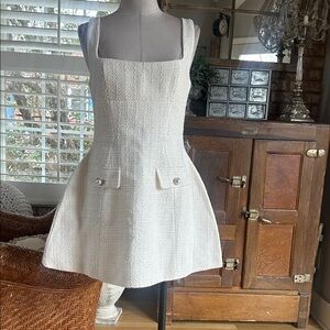 BABYBOO BESSIE MINI DRESS IVORY MEDIUM NEW CHIC TEXTURED TWEED